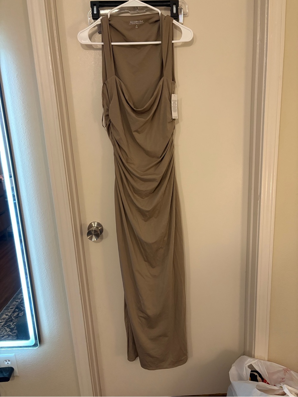 Abercrombie & Fitch Taupe Draped Maxi Dress size medium brown dress new nwt
